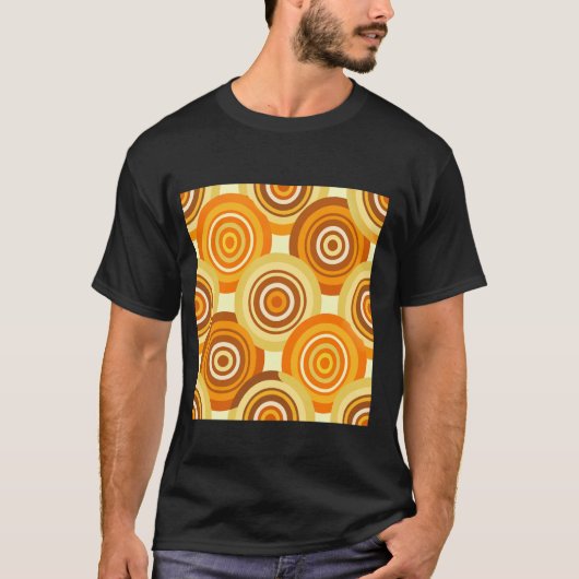 レトロ同心円ジオメトリパターンオレンジ Tシャツ (正面)
