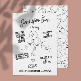 レトロ名ドードルバモダンルーン誕生日 招待状