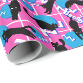 レトロ名ピンク幾何学模様の猫 ラッピングペーパー (ロールコーナー)