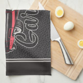 レトロ名レッドキャディヴィンテージクラシックカーガレージ キッチンタオル (四つ折り)