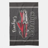 レトロ名レッドキャディヴィンテージクラシックカーガレージ キッチンタオル (縦)