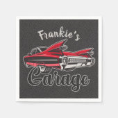 レトロ名レッドキャディヴィンテージクラシックカーガレージ スタンダードカクテルナプキン (正面)