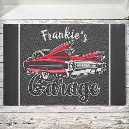 レトロ名レッドキャディヴィンテージクラシックカーガレージ ドアマット