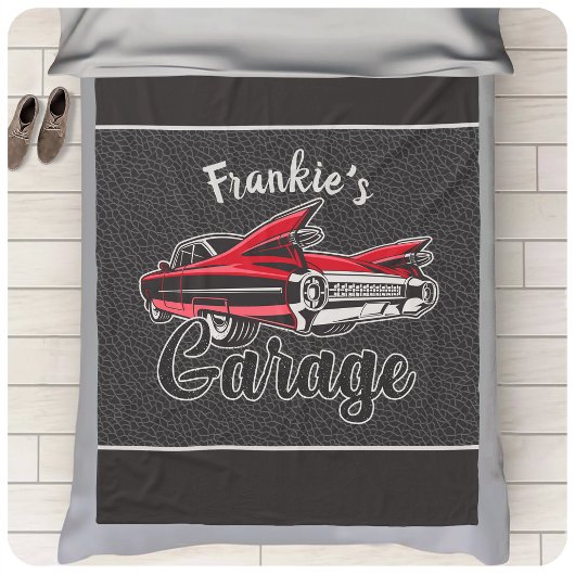 レトロ名レッドキャディヴィンテージクラシックカーガレージ フリースブランケット