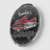 レトロ名レッドキャディヴィンテージクラシックカーガレージ ラージ壁時計 (傾斜)