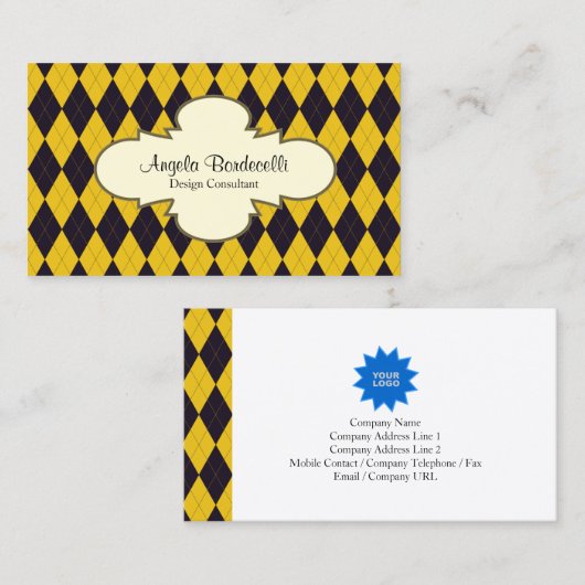 レトロ名刺の装飾パタアーガイルーン 名刺 (正面/裏面)