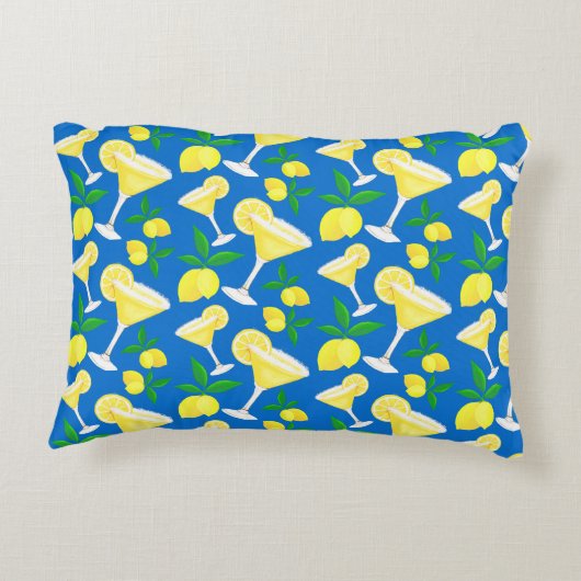 レトロ名門私立校風のイエローレモンのドロップオンブルー アクセントクッション (裏面)