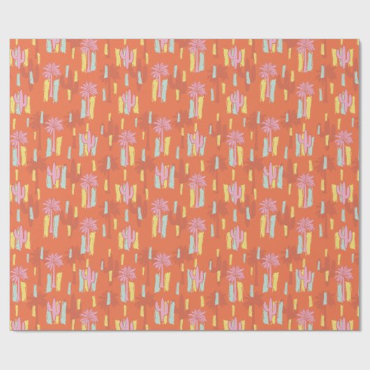 レトロ名門私立校風のデザートロードとパームツリーズ&サボテン ラッピングペーパー (フラット)