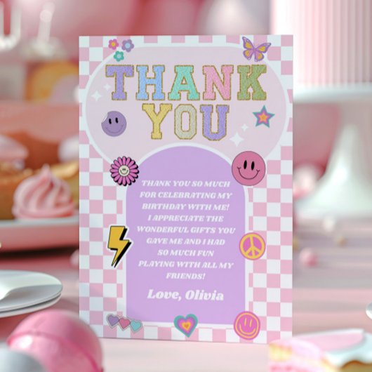 レトロ名門私立校風のバーシティパッチ誕生日パーティー サンキューカード