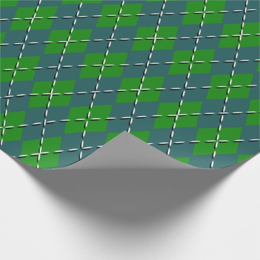 レトロ名門私立校風のフェスティバル緑とティール(緑がかった色)パタアーガイルーン ラッピングペーパー (角)