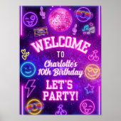 レトロ名門私立校風のY2Kスマイル顔ピンクネオングローパーティー ポスター (正面)