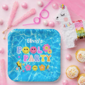 レトロ名門私立校風のY2Kプールパーティーハッピー顔誕生日 ペーパープレート (パーティー)