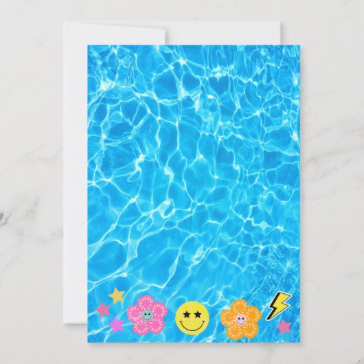 レトロ名門私立校風のY2Kプールパーティーハッピー顔誕生日 招待状 (裏面)