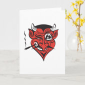 レトロ喫煙デビル顔 カード (黄色い花)