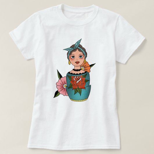 レトロ営巣人形の刺青 Tシャツ (デザイン正面)