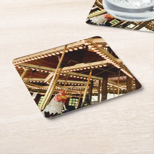 レトロ回転木馬 スクエアペーパーコースター (アングル)