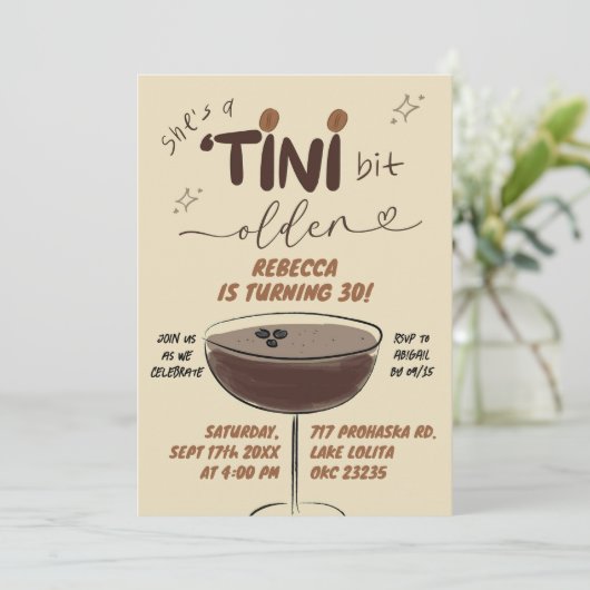 レトロ図解入りの、写真付きのエスプレッソマルティーニ誕生日 招待状 (スタンド正面)