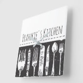 レトロ図解入りの、写真付きのカトラリースクエアカスタム文字 スクエア壁時計 (傾斜)