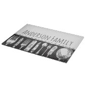 レトロ図解入りの、写真付きのカトラリーパーソナライズされたファミリー カッティングボード (角)