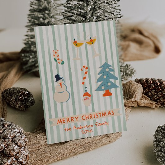 レトロ図解入りの、写真付きのカラフルクリスマス非写真 シーズンカード