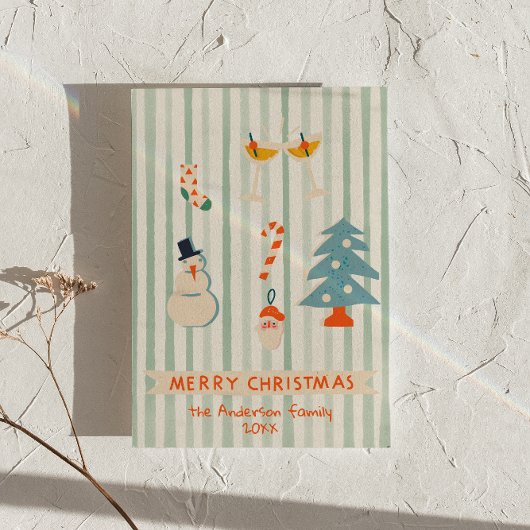 レトロ図解入りの、写真付きのカラフルクリスマス非写真 シーズンカード