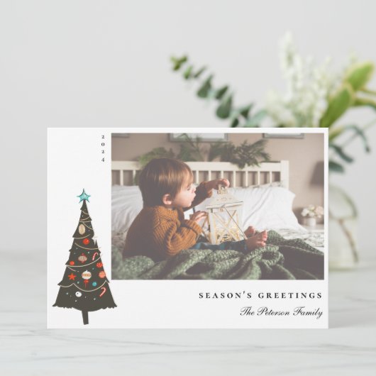 レトロ図解入りの、写真付きのクリスマスツモダンリー シーズンカード (スタンド正面)