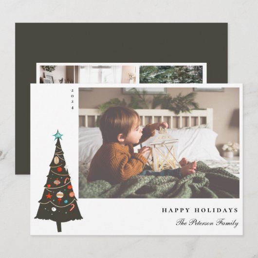 レトロ図解入りの、写真付きのクリスマスツモダンリー シーズンカード (正面/裏面)
