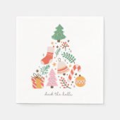 レトロ図解入りの、写真付きのクリスマスデッキザホールズ スタンダードカクテルナプキン (正面)