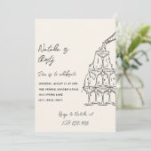 レトロ図解入りの、写真付きのシャンパンタワーサーティ誕生日 招待状 (スタンド正面)