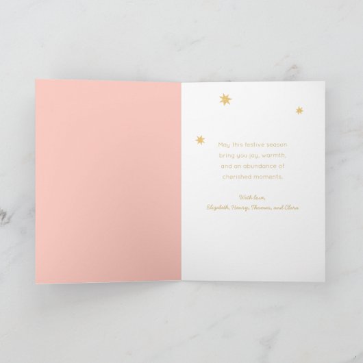 レトロ図解入りの、写真付きのツリー金ゴールド折りクリスマス シーズンカード (内部)