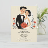 レトロ図解入りの、写真付きのハッピーカップル結婚式招待状 招待状 (スタンド正面)