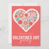 レトロ図解入りの、写真付きのハートヴァレンティンズデイパーティー 招待状 (正面)