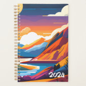 レトロ図解入りの、写真付きの山脈2024 プランナー手帳 (正面)