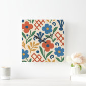 レトロ国フローラトレリスパターン スクエア壁時計 (ホーム)