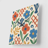 レトロ国フローラトレリスパターン スクエア壁時計 (傾斜)