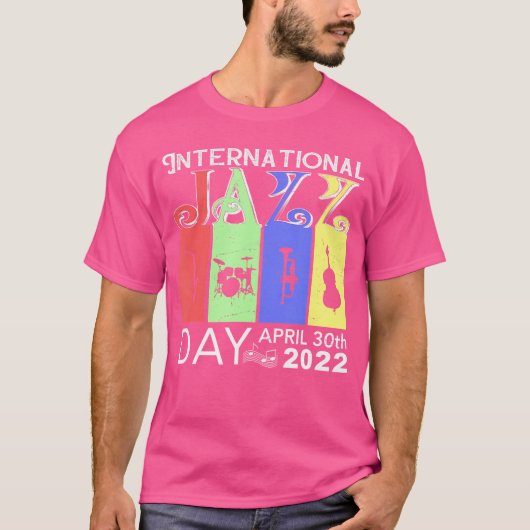 レトロ国際的ジャズ音楽デー2022 Jazz Music Tシャツ (正面)