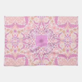 レトロ園花模様ピンク キッチンタオル (横)