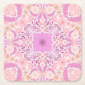 レトロ園花模様ピンク スクエアペーパーコースター (正面)