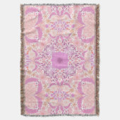 レトロ園花模様ピンク スローブランケット (正面縦)