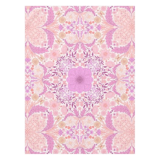 レトロ園花模様ピンク テーブルクロス (正面)