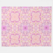 レトロ園花模様ピンク フリースブランケット (正面(横))