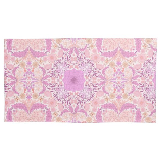 レトロ園花模様ピンク 枕カバー (正面左)