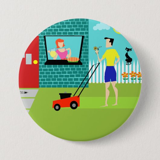 レトロ土曜日の朝のボタン 缶バッジ (正面)