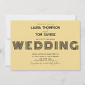 レトロ型シンプルブロック結婚の黄色の黒 招待状 (正面)