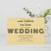 レトロ型シンプルブロック結婚の黄色の黒 招待状 (スタンド正面)