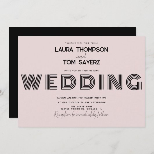 レトロ型シンプルブ結婚ロックバラブラック 招待状 (正面/裏面)