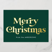 レトロ型メリークリスマスグリーンと金ゴールド 箔シーズンカード (正面)