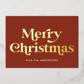 レトロ型メリークリスマスブラウンと金ゴールド 箔シーズンカード (正面)