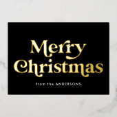 レトロ型メリークリスマスブラック&金ゴールド 箔シーズンカード (正面)