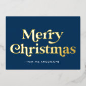 レトロ型メリークリスマス海軍と金ゴールド 箔シーズンカード (正面)